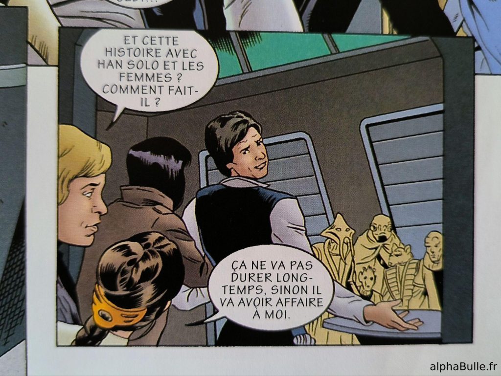 Han Solo reprenant les mimiques de Harisson Ford dans le tome 2 des "Ombres de l'Empire - Evolution"